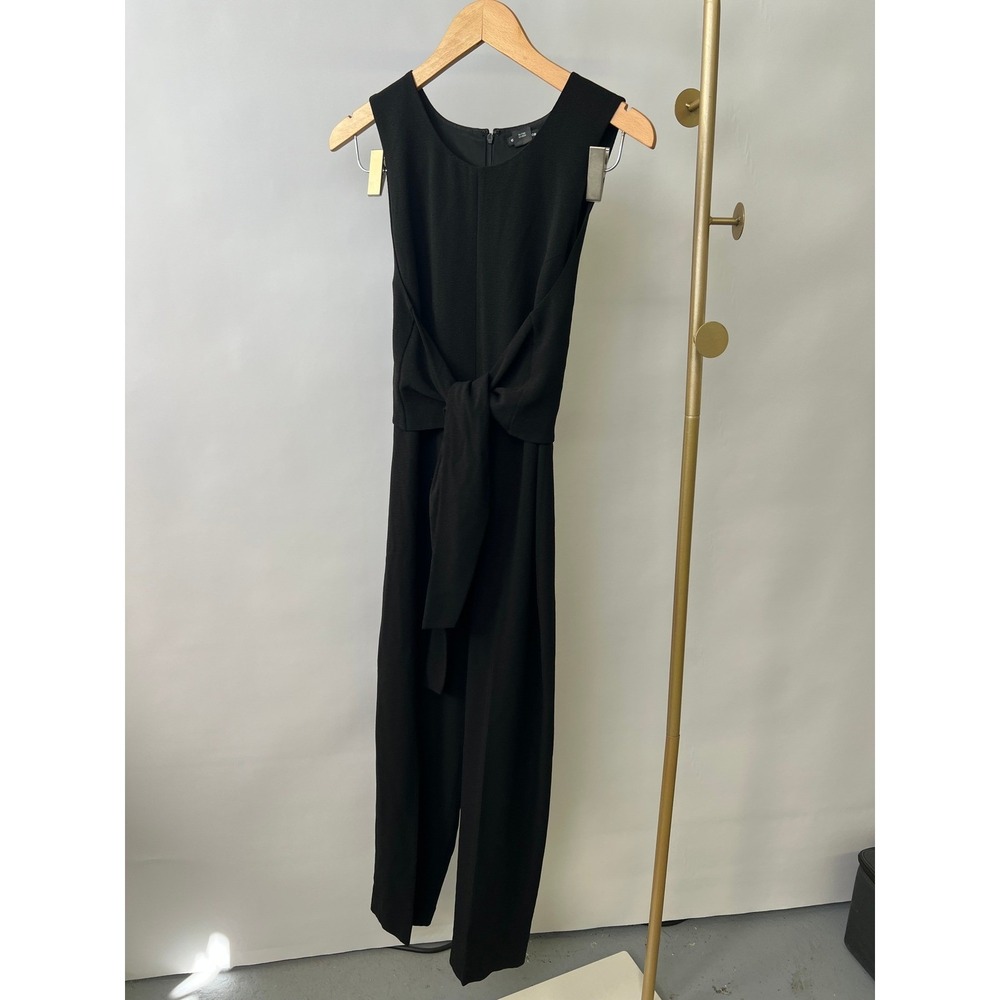 Club Monaco Womens Black Tie Front Sleeveless Straight Leg Jumpsuit Size 4